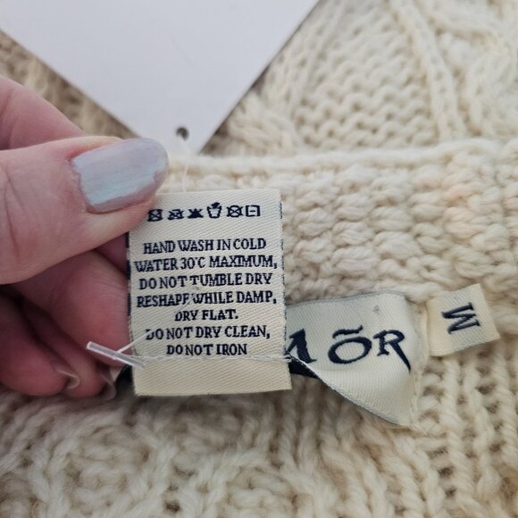 NWT Aran Mor 100% Wool Cable Knit Cream/Ivory Women's Sweater Size M - Picture 13 of 13